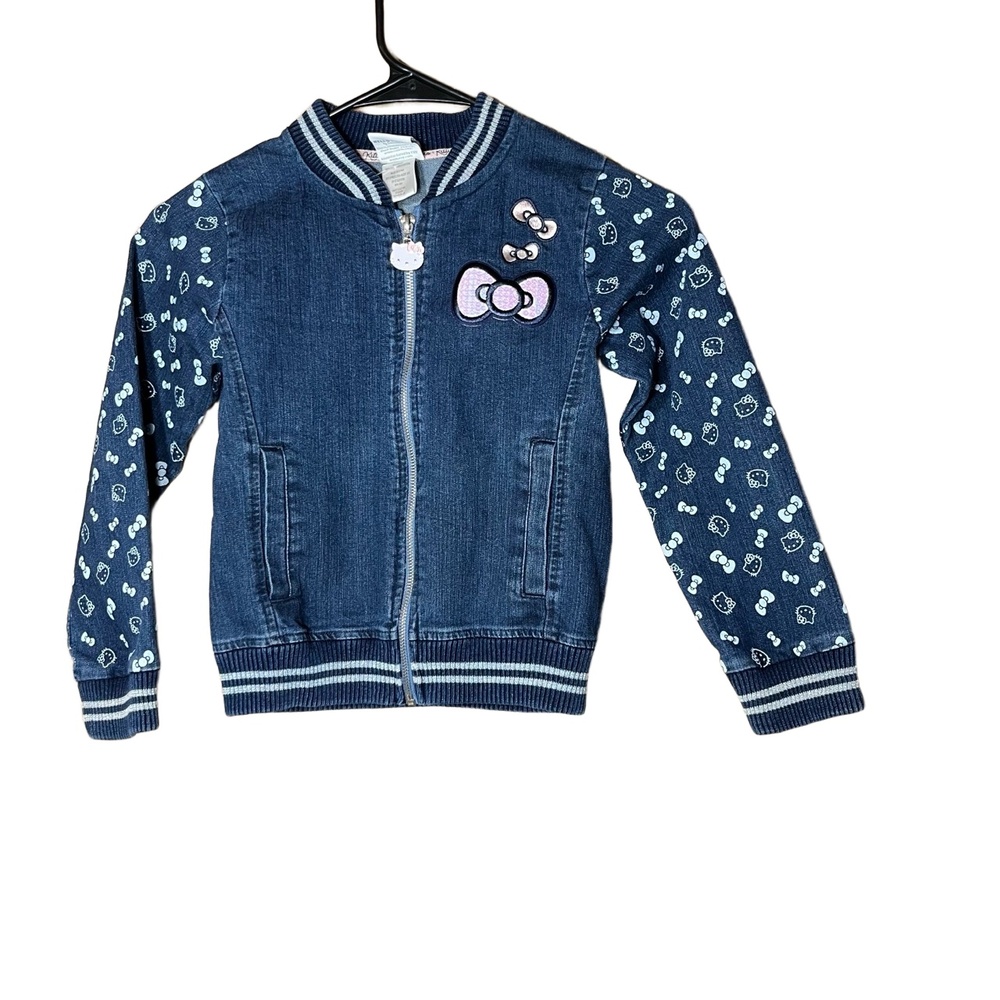 Hello Kitty Denim Zipper Closure Bomber Jacket Kids Size 6X